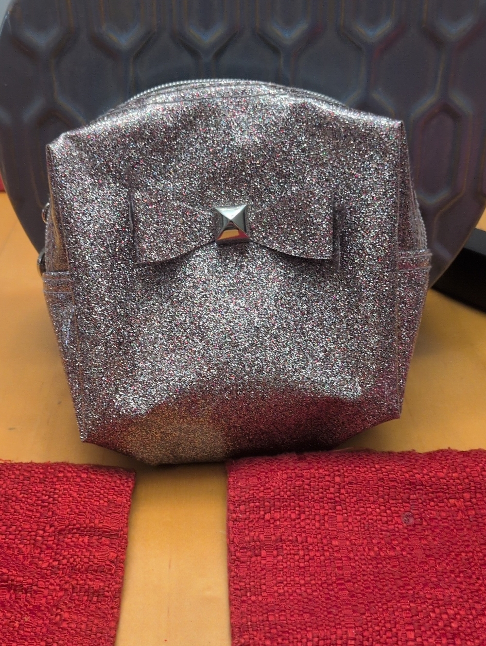 Bath & Body Works Silver Glitter Bow Cosmetic Pouch